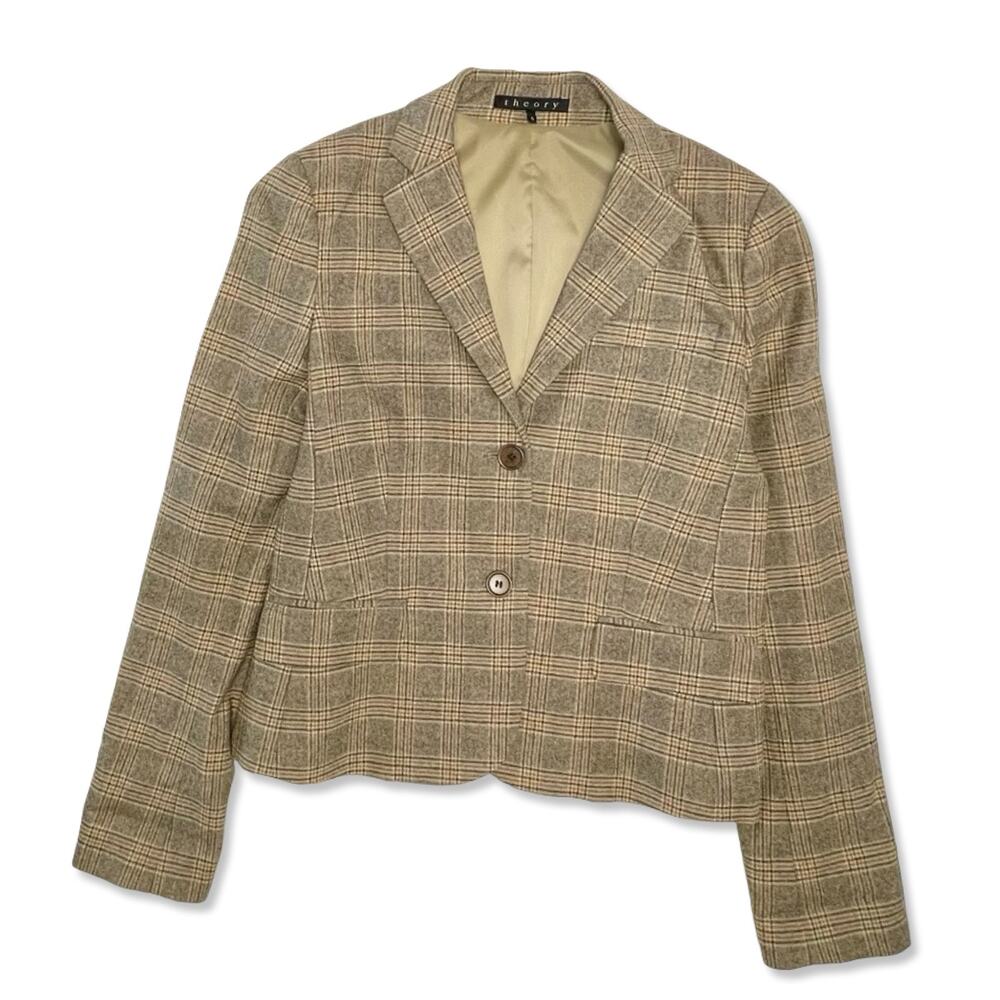 Theory Wool Plaid Blazer Jacket Size 6 | Cropped Preppy Y2K Fall - Picture 6 of 12